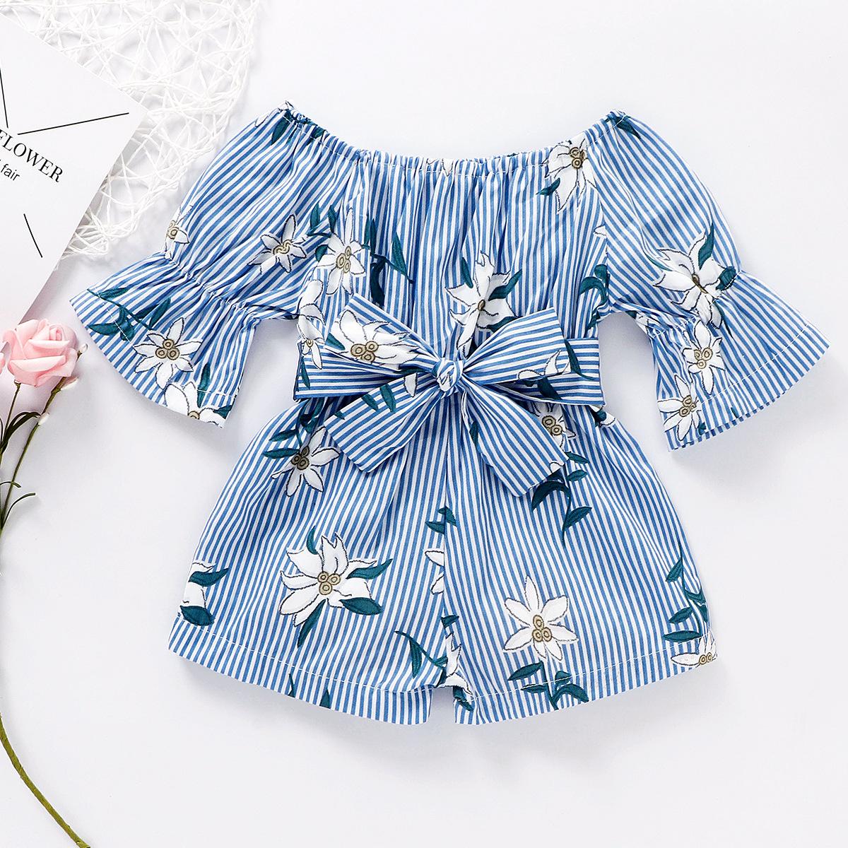 

MAITA цельный повседневный комбинезон для маленьких девочек с цветочным принтом, летние наряды 6-12m синий