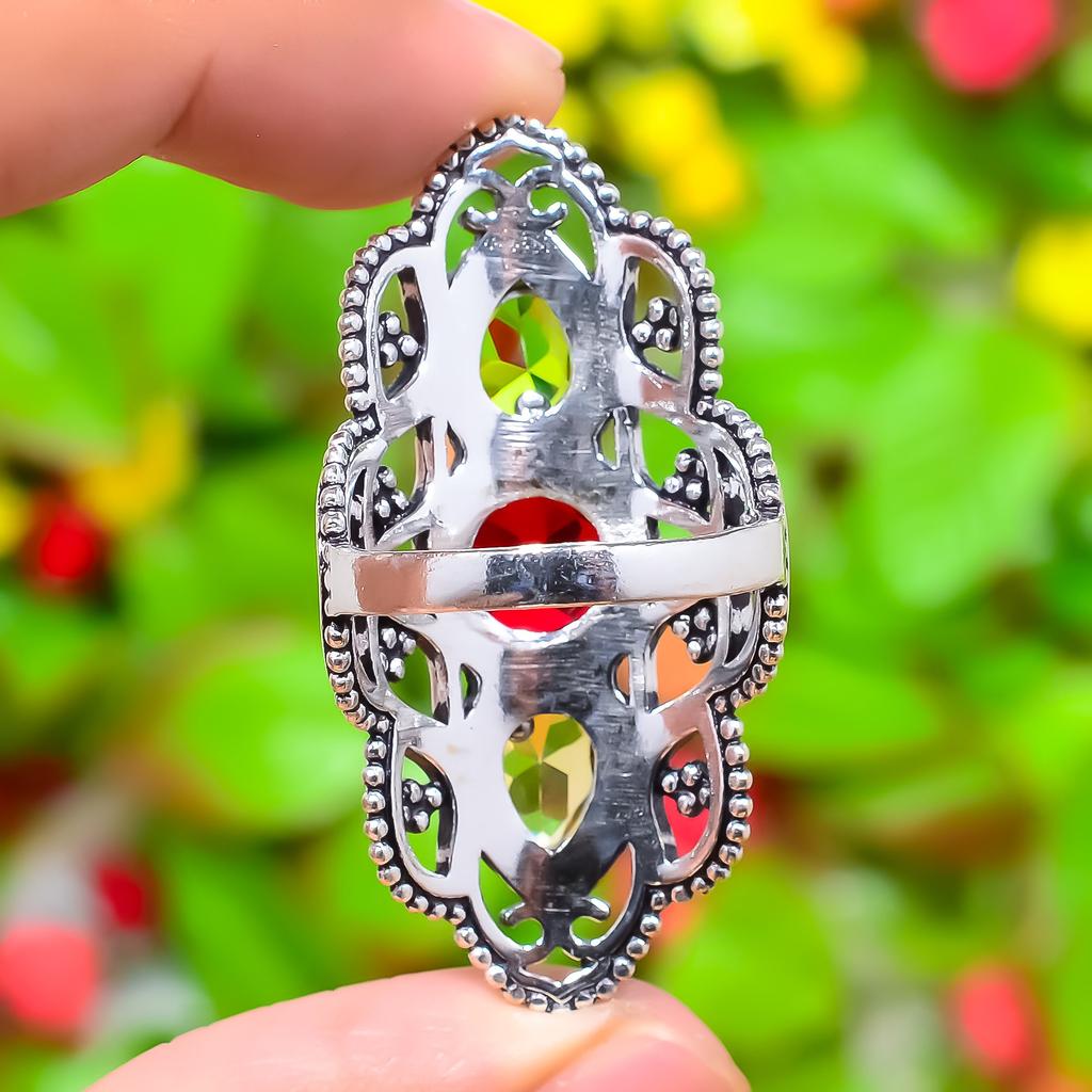Natural Peridot, Garnet Gemstone 925 Sterling Silver Gift Ring Size 11 T4b92