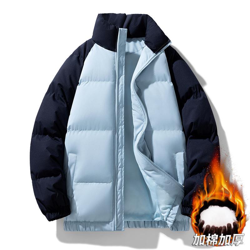 Down cotton clothes men's winter couple stand-up collar thickened warm color matching cotton clothes brand jacket large size bread clothes