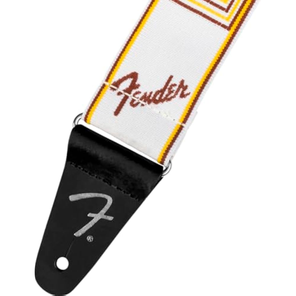 [Fender] רצועה Weighless™ 2 אינץ' עם חריטה, לבן/חום/צהוב