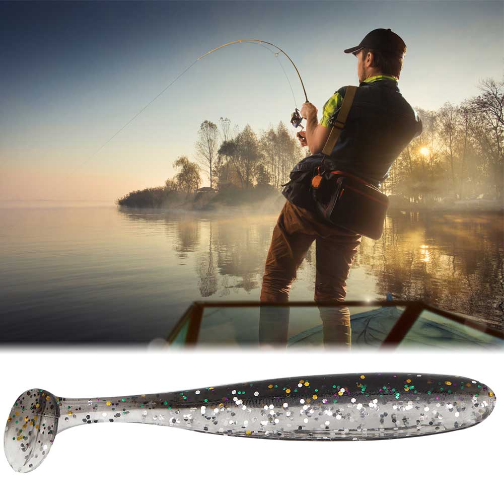 20PCS 7.5cm Soft Plastic Fishing Lures t tail Grub Worm Baits Fish Tackle Accessory(Black)