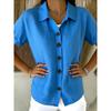 Casual Comfortable Cotton Linen Short Sleeve Button Shirt For Women