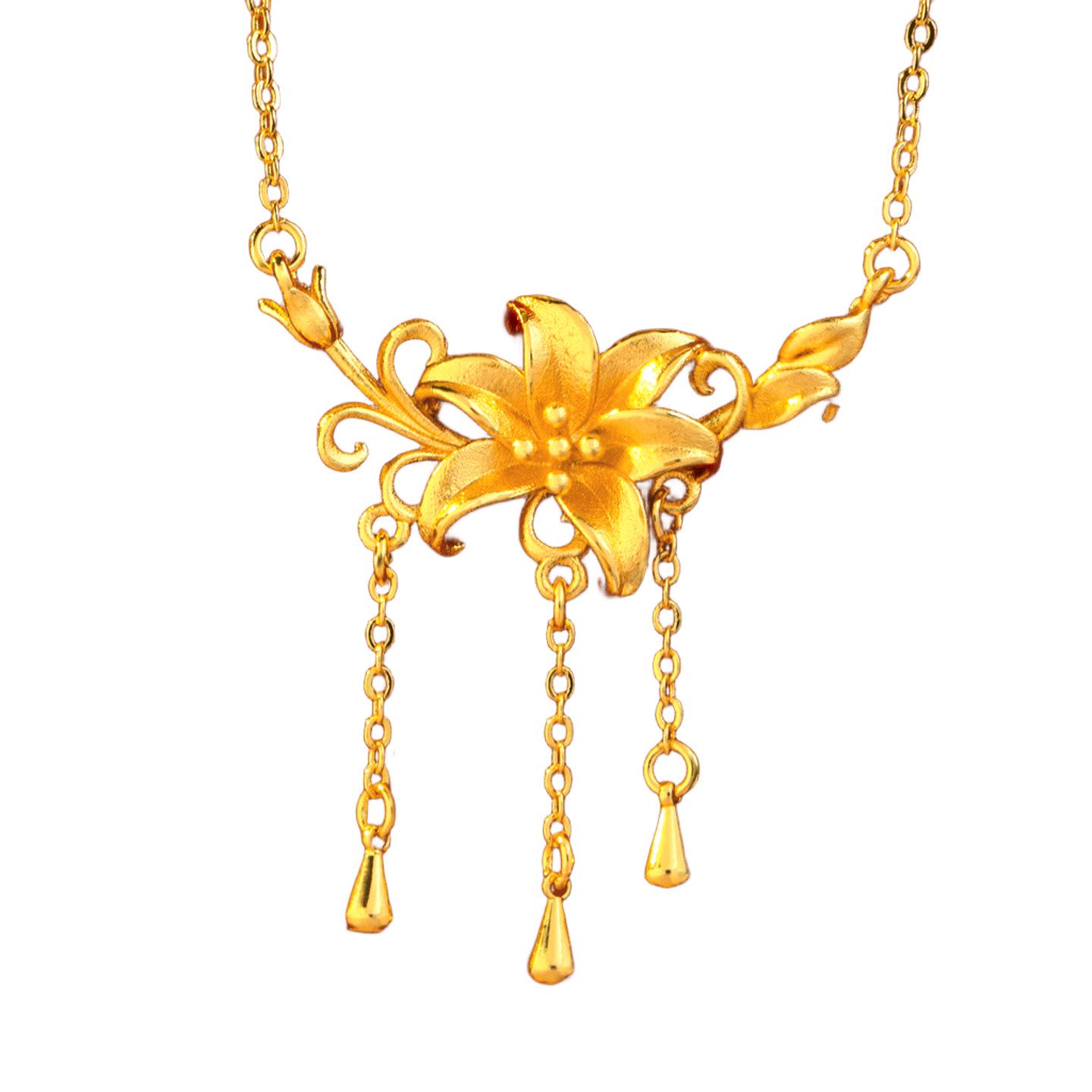 Вьетнамское Sand Gold Цветок Лилии Ожерелье - Три Позолоченных Цветка для Женского Свадебного Наряда