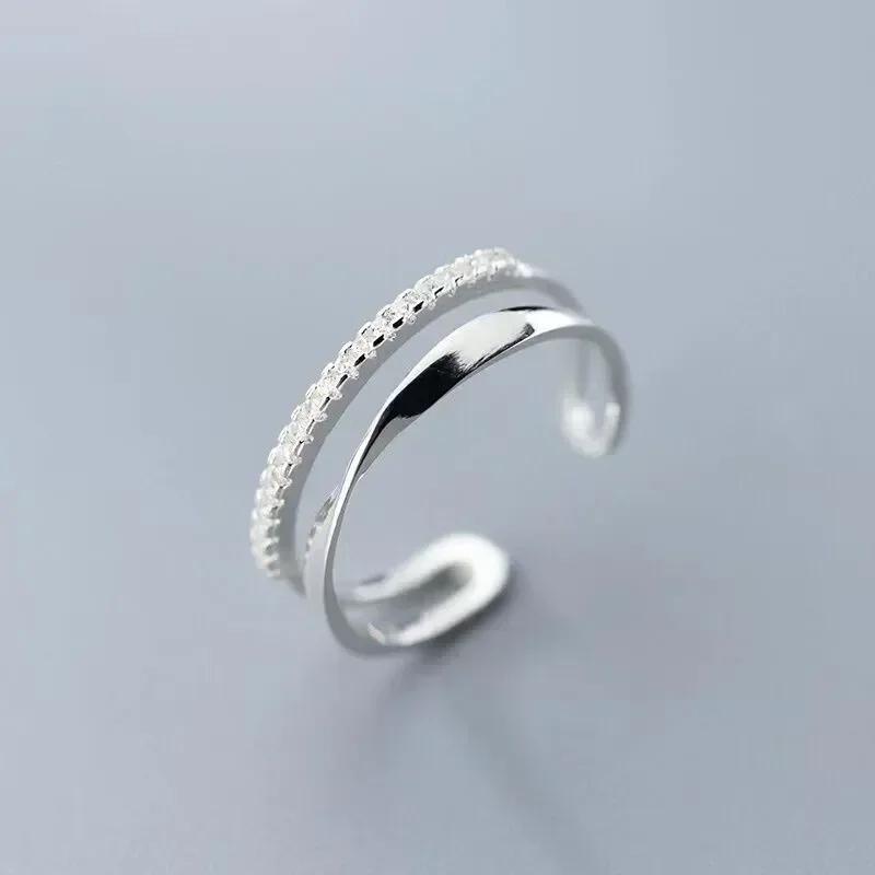 Original 925 Silver Double LInes Rings For Women Wedding Engagement Silver Women's Vintage Ring Fine Jewelry