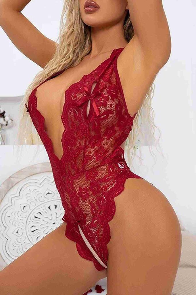Merry See Lace Private Area Open Back Accessory Fancy Underwear Red
