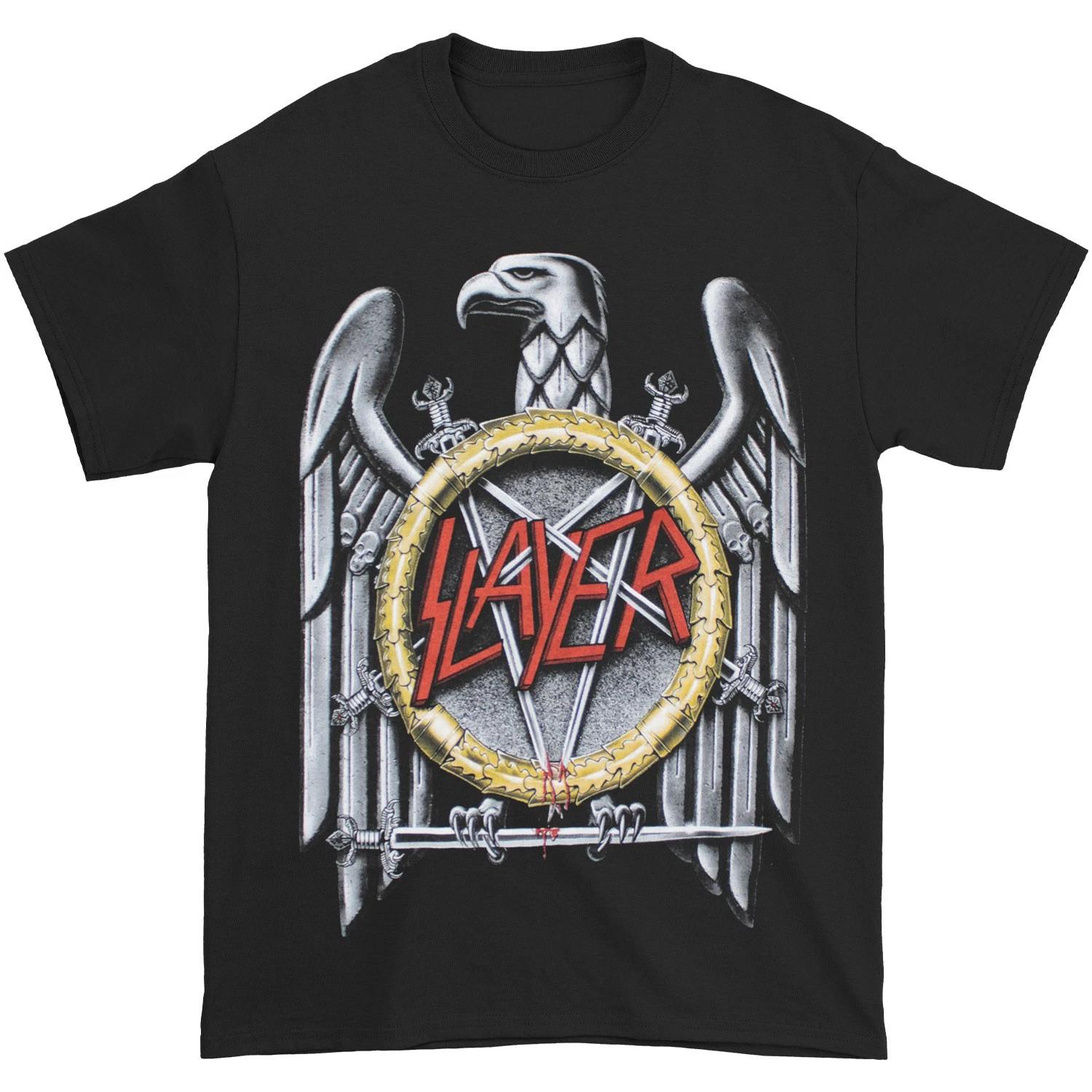 Men s Slayer Silver Eagle T-shirt Small Black XXXL