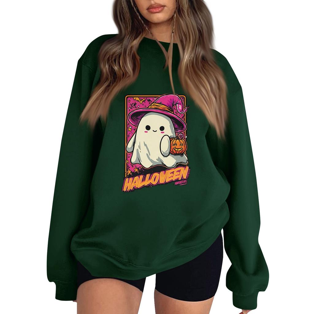 Women's Pullover Dropped Shoulder Halloween Print Sports Sweatshirt Top