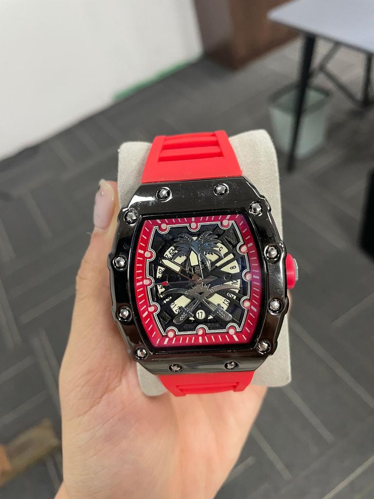 High-Value Fashion Trend Fake Mechanical Luminous Waterproof Wine Barrel-Shaped Men'S Watch
