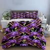 Purple irises, geometric stripes. Bedding sets Duvet cover sets Duvet covers Pillowcases(1 * Duvet Cover 2 * Pillowcases without duvet insert)