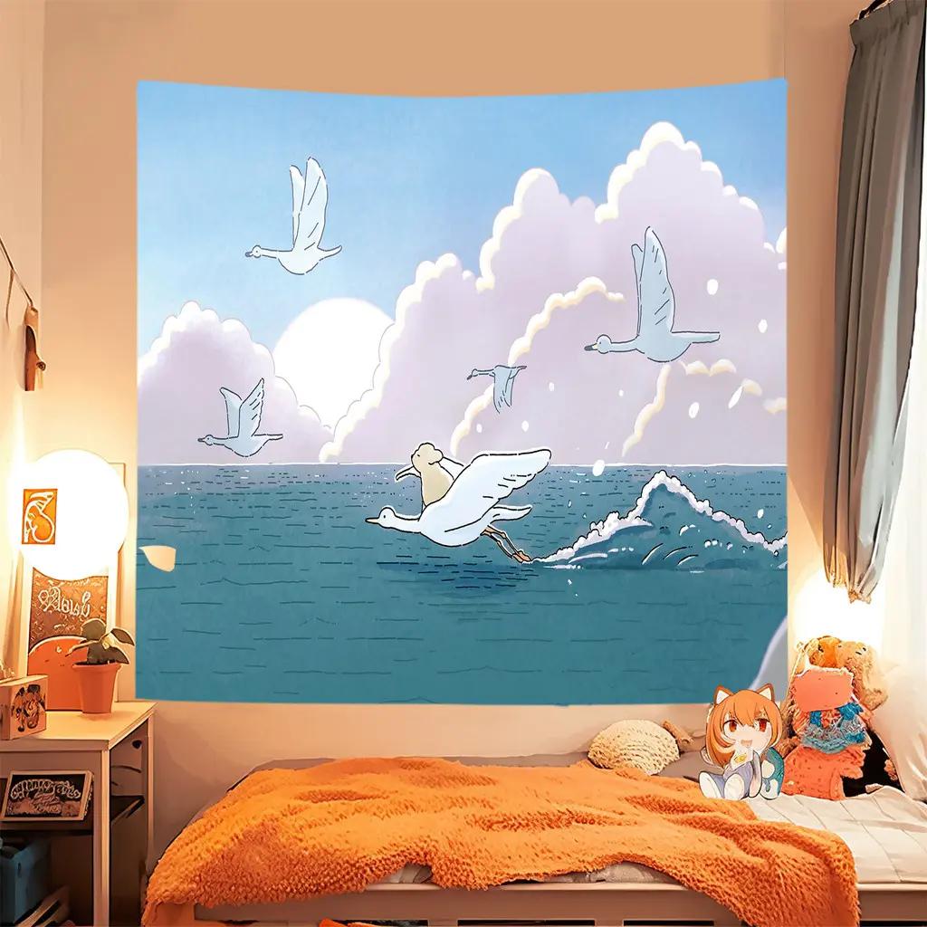 Kawaii Cat Tapestry Cute Cartoon Anime Wall Hanging Polyester Aesthetic Decor for Bedroom Dorm Kids Room Decor