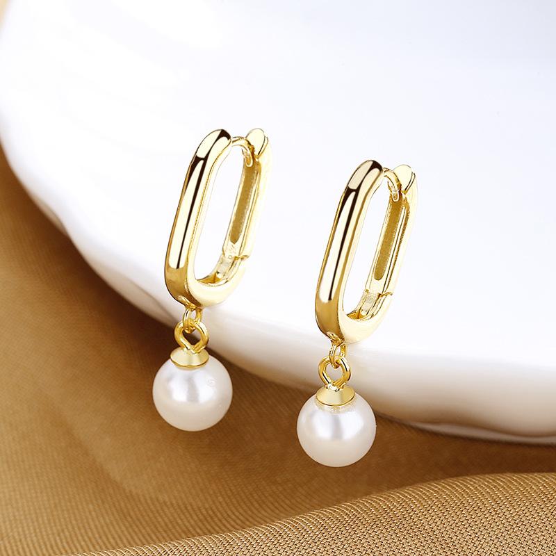 Square Geometric Pearl Earrings Women S Simple Fashion Temperament Elegant Earrings High-End Earrings золотой