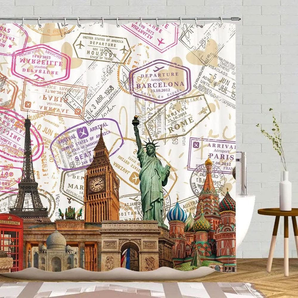 New York Dusjforheng Friheten i New Yorks havn Urban by Berømt kulturelt landemerke Bilde Vanntett stoff Baderomsforhengsett