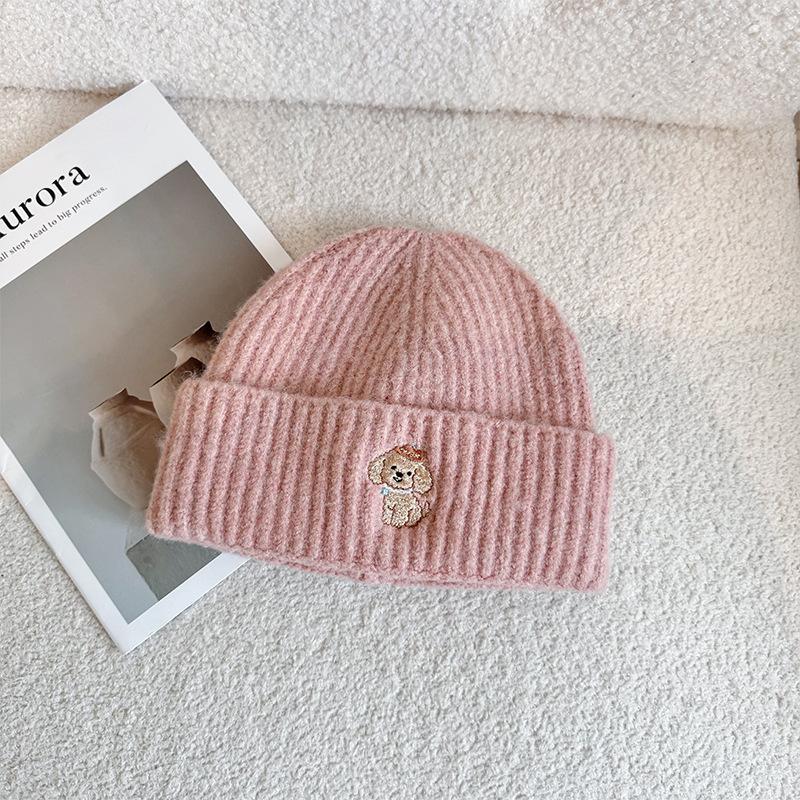 New West Highland Puppy Embroidered Woolen Hat Autumn and Winter Warm Ear Protection Hat Showing Face Small Knitted Woolen Hat for Women