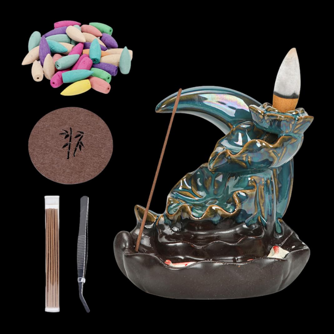 

DIYBravo Incense Burner, Buddhist Altar Plate with 30 Incense Sticks, Backflow Incense, Cotton Pads, and Clip, Metal, Perfect for Coffee Shops, Tea