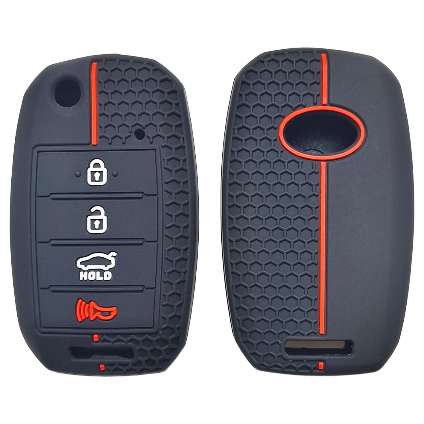 

Suitable for Kia K5 Optima Sportage K3 Sorento folding 4-button honeycomb pattern silicone car key cover чорний