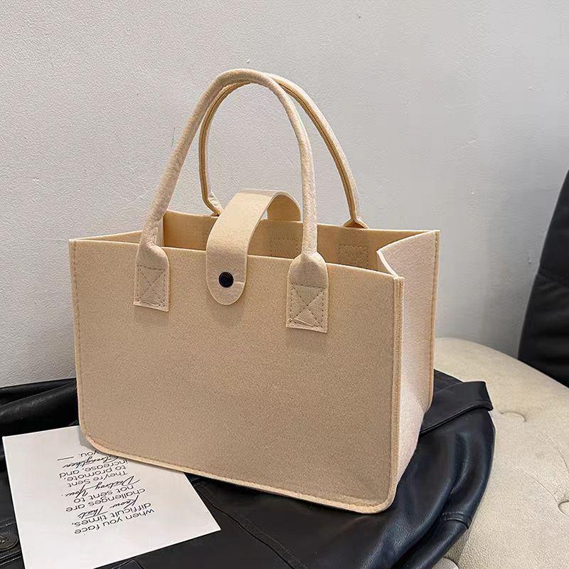 Solid Color Felt Handbag: Large Capacity Commuter and Student Bag