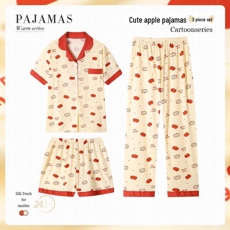 

Милая пижама с граффити - Комплект из трех предметов с коротким рукавом «Красное яблоко» для девочек M (80-100 lbs)