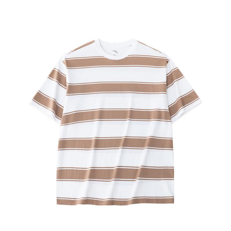 

Anta Суперполосатая свободная универсальная футболка прямого покроя с коротким рукавом из дышащего материала для мужчин, топы классического коричневого и серого цвета 152438161U-3 M