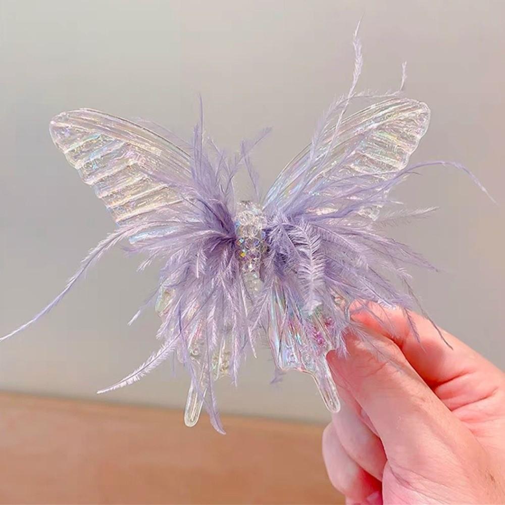 

Shiny Butterfly Barrette Colorful Feather Princess Hairpins Hair Clips Princess Headdress фиолетовый