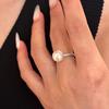 Exquisite Adjustable Ring with Imitation Austrian Pearl, Genuine Hemp, and Fine Diamond In Gray