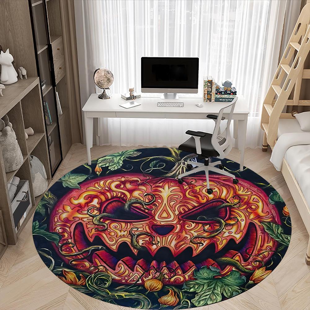 1pc Pumpkin Carving Art Chair Carpet for Office Non-Slip, Machine Washable Rug for Office - Holiday DecorMachine Made yy251029072
