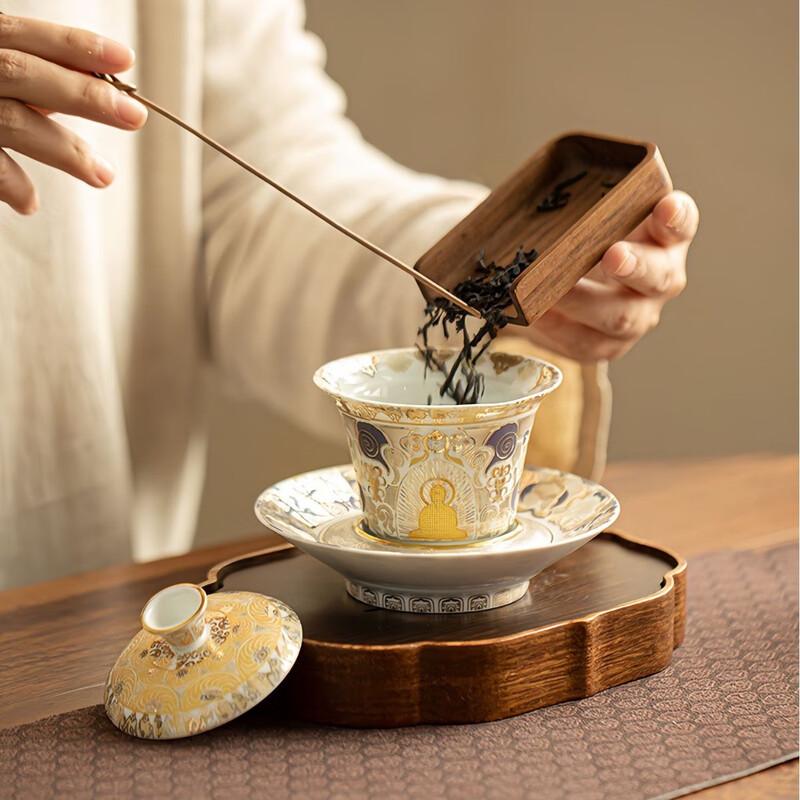 Dunhuang Style White Thangka Gaiwan Kung Fu Tea Set