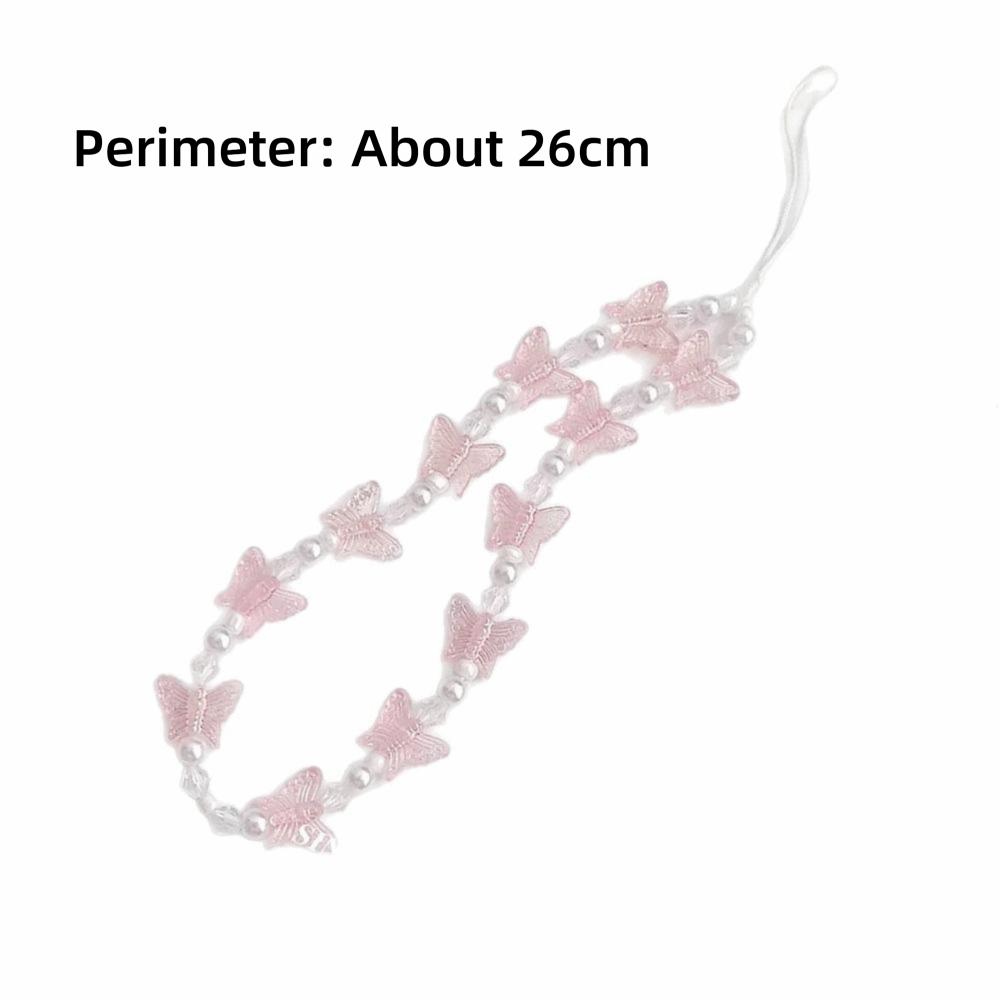 Anti-Lost Design Phone Chain Strap Plastic Pearl Beads Butterfly Phone Charm For All Phone Case