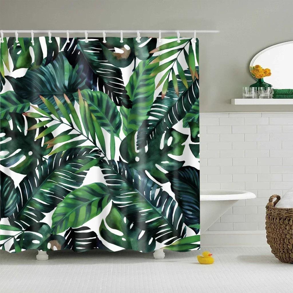 

Tropical Green Leaf Palm Cactus Shower Curtain Landscape Bathroom Curtain Waterproof Polyester Shower Curtain W90XH180cm