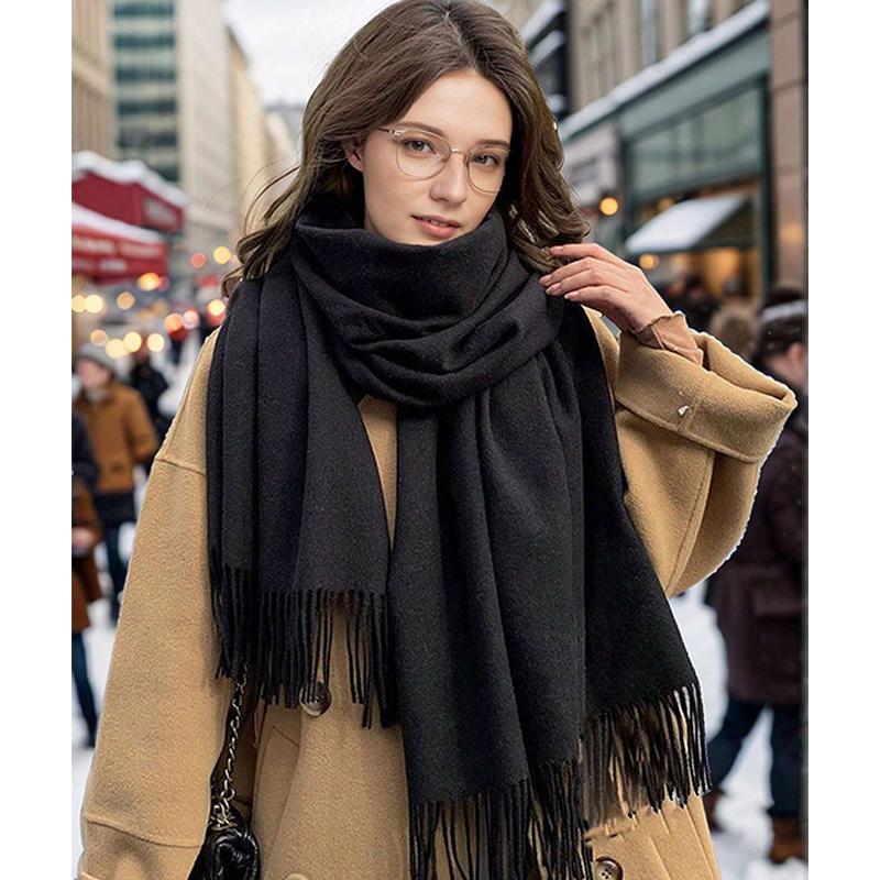 Ladies' Fringed Scarf, Thickened Warm Shawl, Solid Color Design, Multi-functional Neck Warmth, New Style Scarf