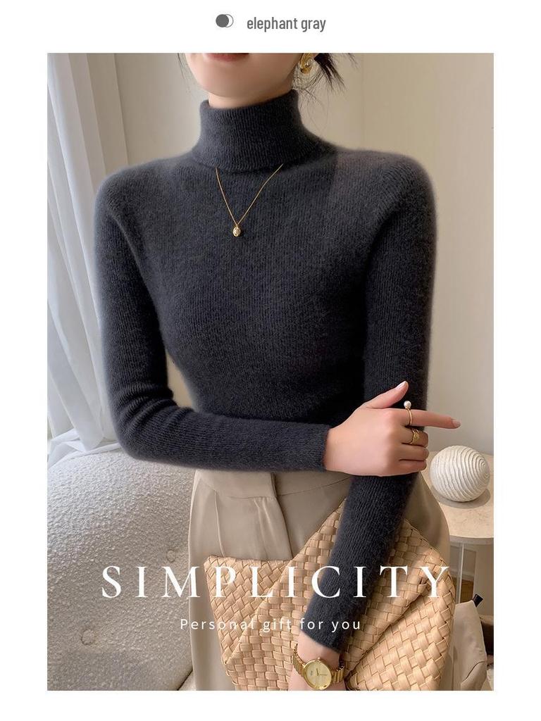 Damski sweter ze 100% wełny z wysokim dekoltem, dopasowany krój - Rozciągliwy kaszmirowy pulower na jesień/zimę