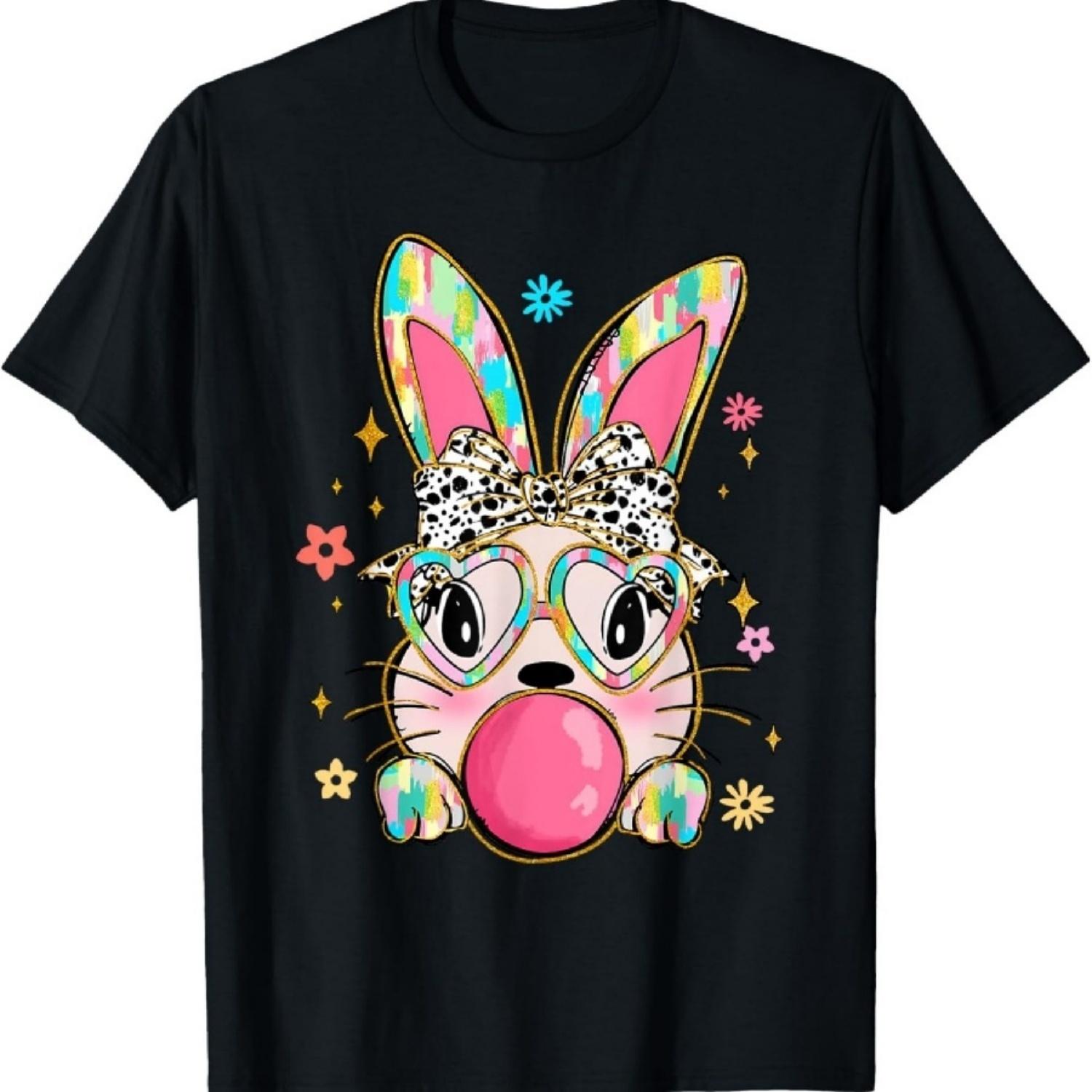 Кролик Банни Надувающий Жвачку Пасхальный День Кокетливый Бант Футболка XXXXXL чёрный