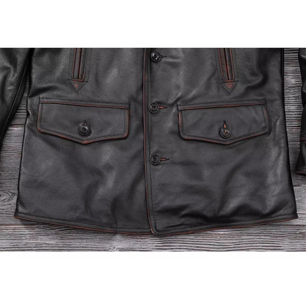 Giacca lunga da uomo in vera pelle, taglia cinese, classica, nera, in pelle di mucca, casual, in tessuto di pelle