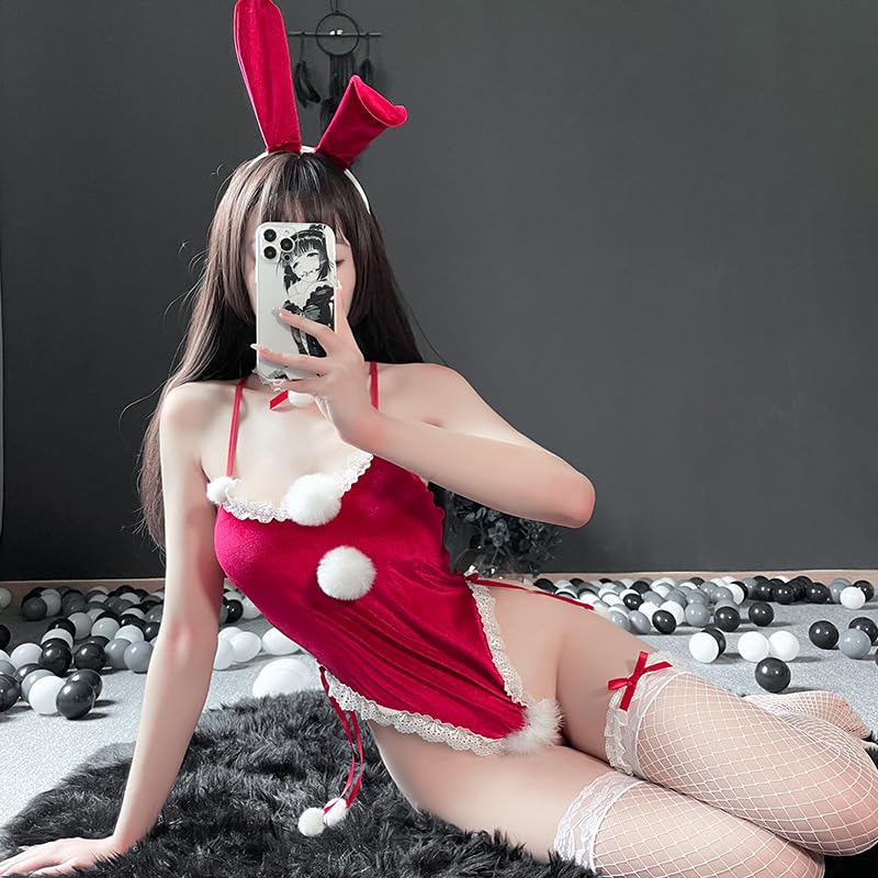 Sexy Rabbit Costume Kawaii Underwear Fluffy Rabbit Underwear Rabbit Costume Anime Cosplay Costume [ZYTC] Women's (Red)
