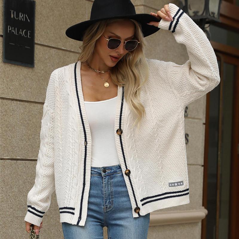 

Женский осенне-зимний кардиган с длинным рукавом и V-образным вырезом, базовая вещь гардероба, вышитый звездами, удобный, свободного кроя, пальто-свитер S