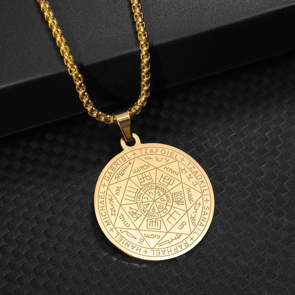 Seven Archangels Amulet Stainless Steel Necklaces Men Seal of Solomon Talisman Necklace Protection Jewelry Collar Hombre N1162S2