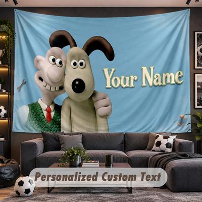 Wallace & Gromit Personalized Tapestry Support Custom Name, Wall Art Home Decoration