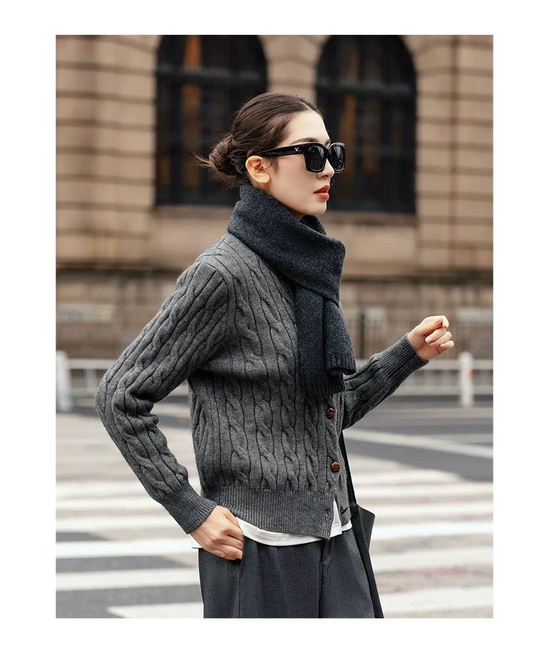 Women's Italian Merino Wool Cashmere Cable Knit Cardigan - Loose Fit, Thick, White Sweater