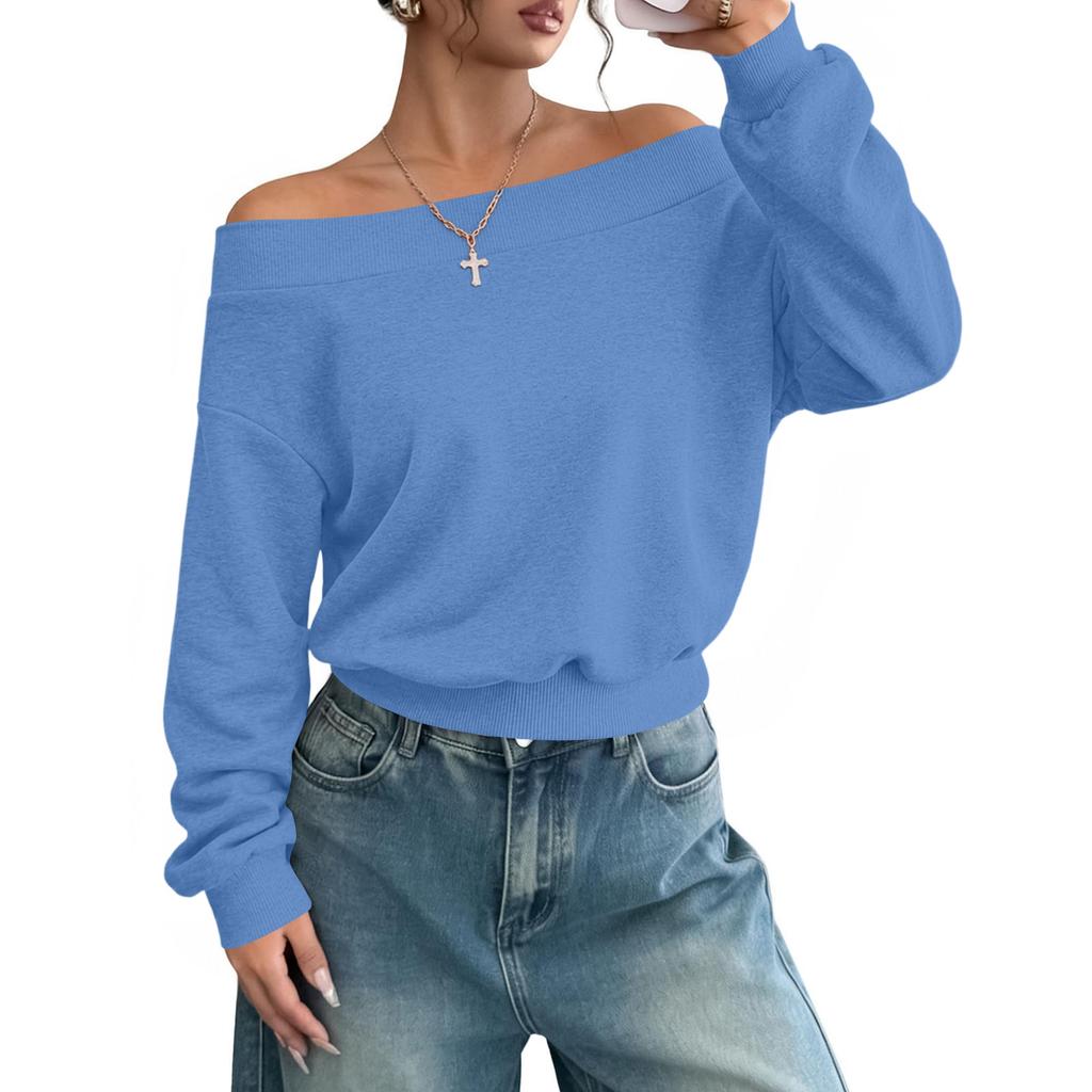 Women's Off-Shoulder Long Sleeve Sweatshirt Casual Loose Fit Color Top