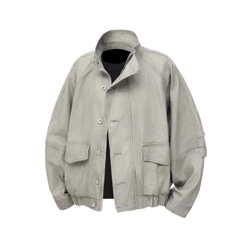 

Men Retro Jacket Men Autumn Fashion Casual Baseball Coat Men Casual Washed Coat Man American Style Overcoat Men Cargo Jackets L