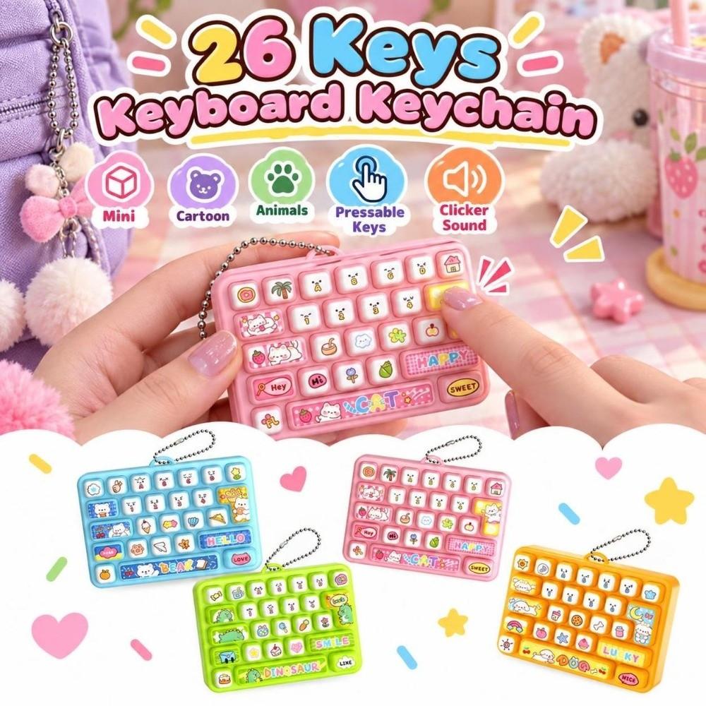 Cartoon 26 Keys Keyboard Keychain Animals Stress Relief Fidget Toy Backpack Decor