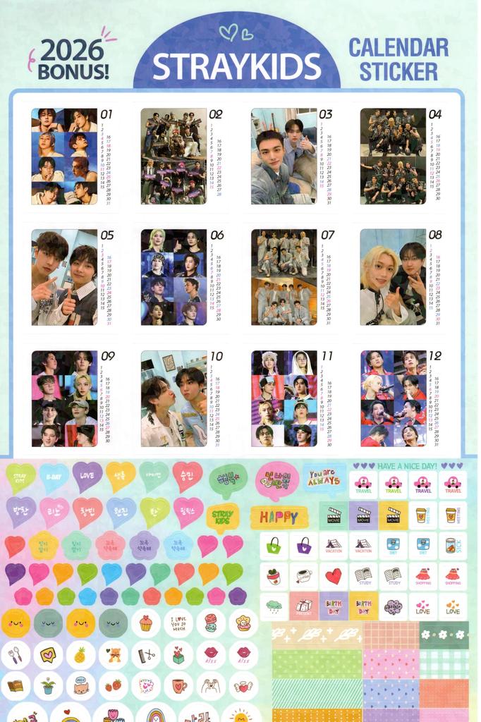 Stray Kids Merchandise Large Wall Calendar 2026 Sticker Set (Reiwa 8) + K-POP