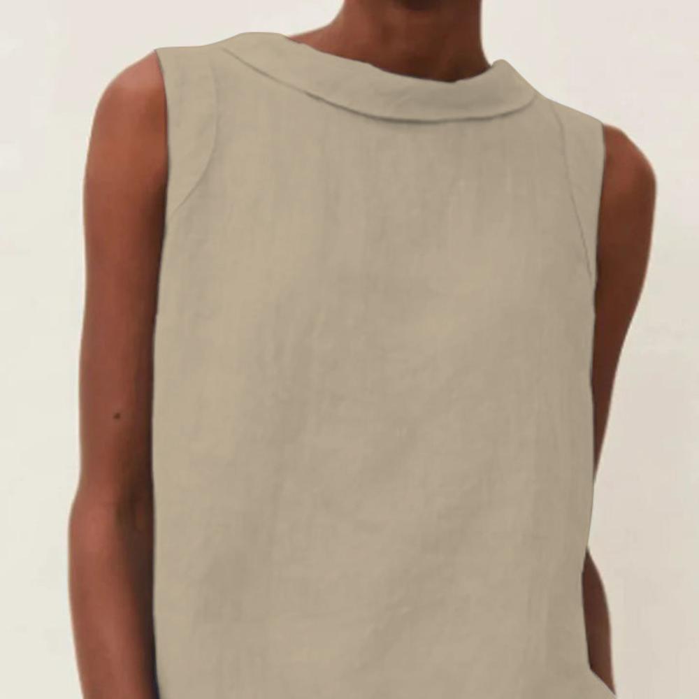 Spring Summer Cotton Linen Women's Top Sleeveless O-neck Casual Blouse Female Trendy Fashion Office Tops Ladies