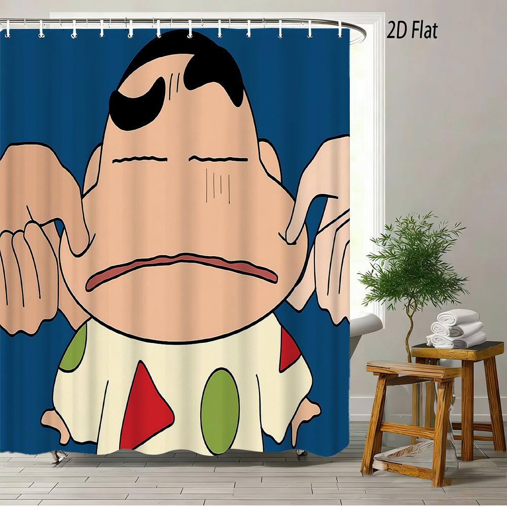 

Crayon Shin-Chan & Friends Cheering At Playground Slide 2D Print Waterproof Shower Curtain, Bright Blue Sky Bathroom Decor With W60H190(CM)-1 Pcs