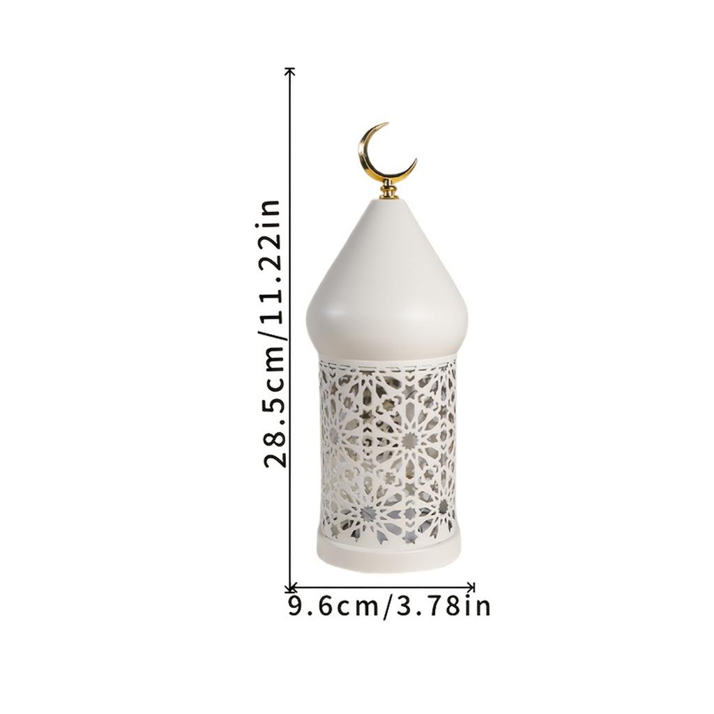 LED Decorative Atmosphere Lamp Warm Light Hollow Iron Lantern Battery Powered Candle Holder Tea Light for Living Room Shelf Desk