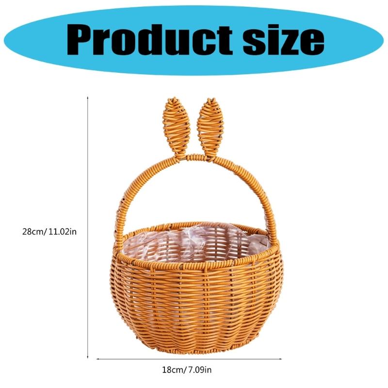 Durable Handmade Basket In Neutral Tone With Fun Rabbits Ear Detail Perfect For Fashion Home Decorations