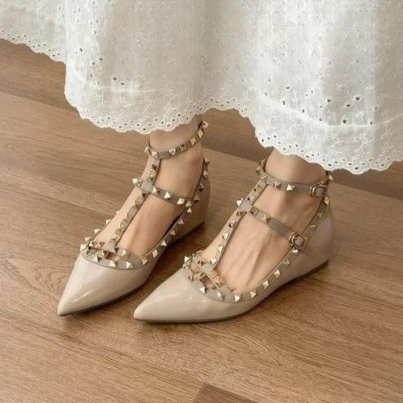 

Fashion Inner Heightened Single Shoes Autumn New Pointed Toe Shallow Rivet One Strap Soft Sole Non-Slip Low Top Shoes 39