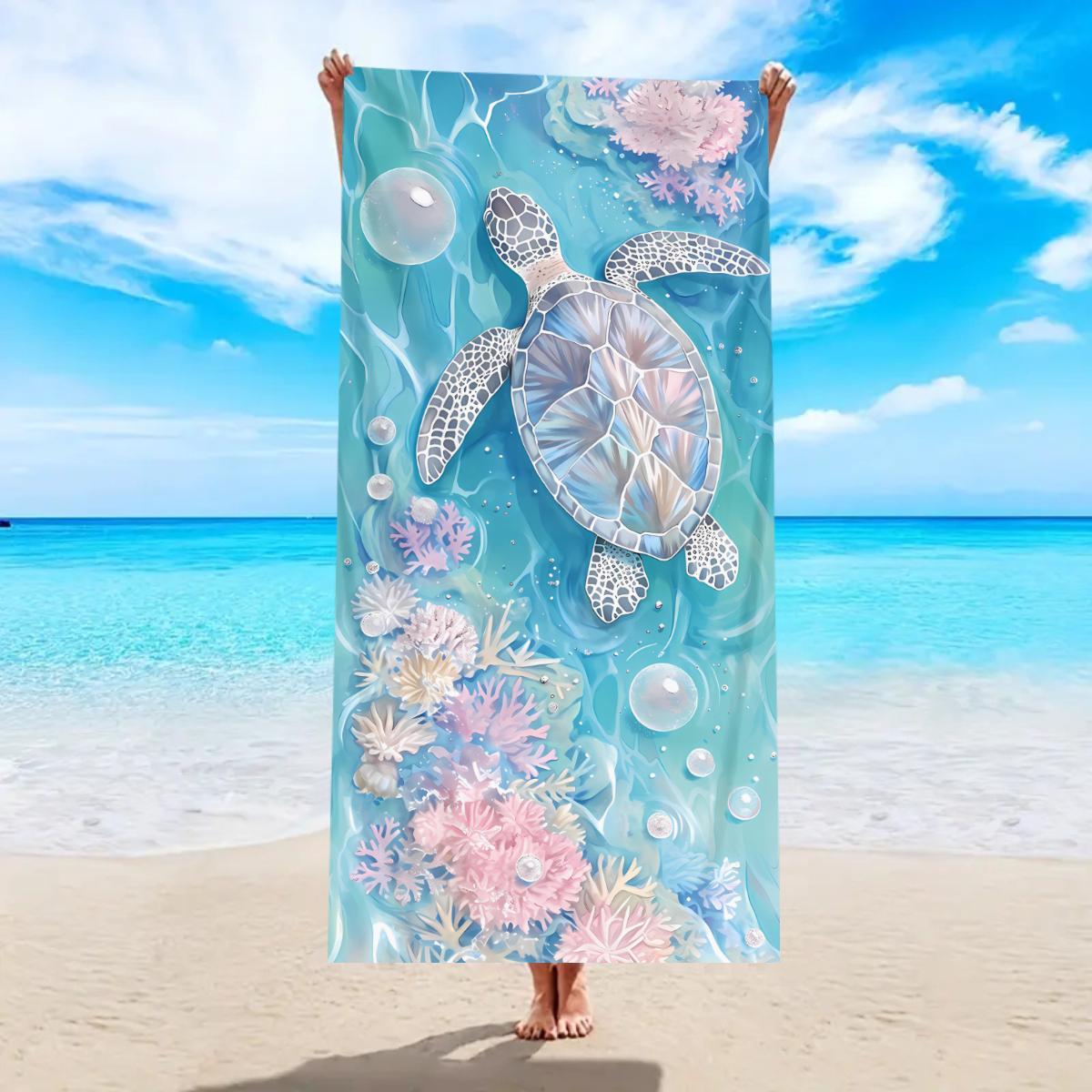 

1pc ocean element large beach towel, sea turtle, starfish, shell printed quick drying absorbent beach towel W40*H60(CM)