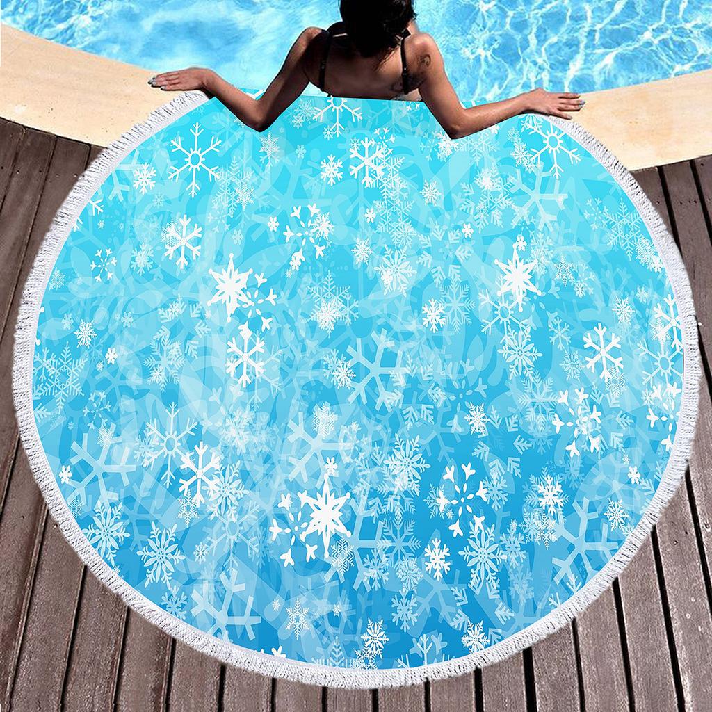 Snowflakes Round Beach Towel Christmas Decor Beach Blanket Soft Microfiber Winter Themed Towel For Boys Girls Teen New Year Gift
