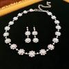 2-piece set of super flash light luxury diamond flower stud earrings neck chain Internet celebrity temperament choker collarbone necklace