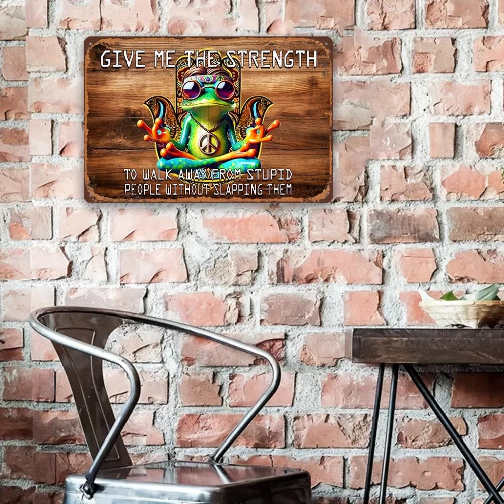 Bohemian Style Aluminum Wall Sign, Inspirational Hippie Frog Zen Meditation Art, Humorous Vintage Metal Plaque